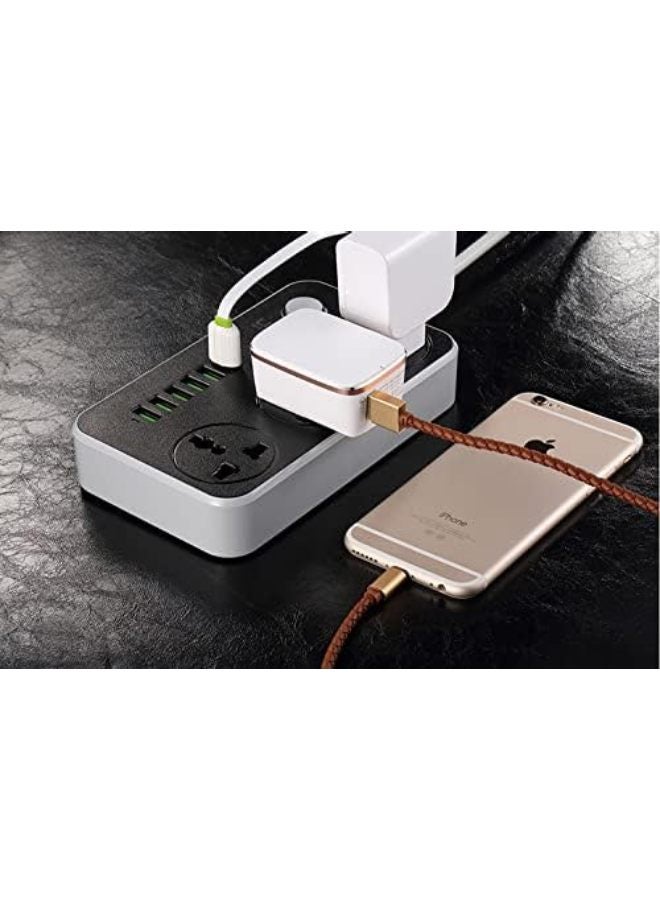 3 Way Power Strips Extension Cords | Adapter Extension 6 USB Charging Ports | 3 Universal Plugs Power Strip With 2 Metres Surge Protection Cable Extension Black/Grey 150x97x30mm - Image 4